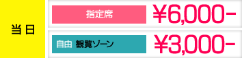 当日 指定席\6,000- 自由 観覧ゾーン\3,000-